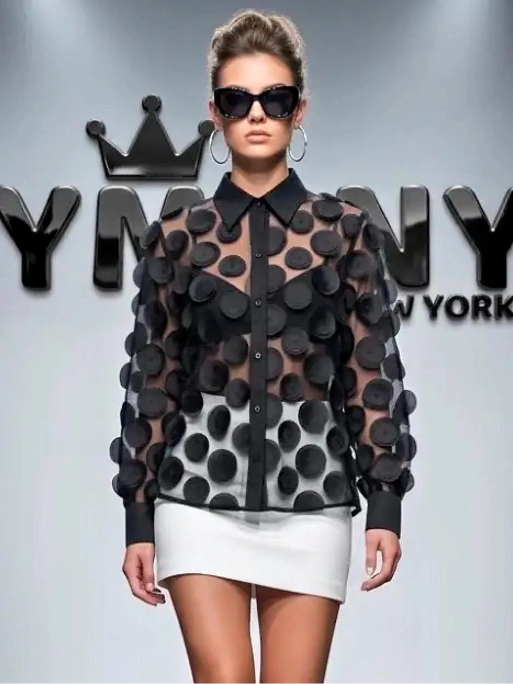 Polka Dot Button Down Shirt in Black New